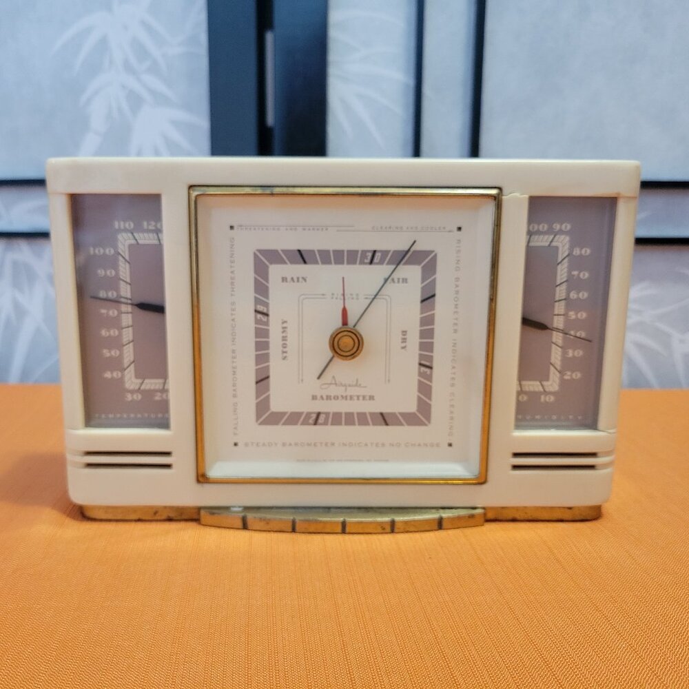 50s Art Deco Airguide Bakelite Desktop Weather Station - Barometer Humidity Temp